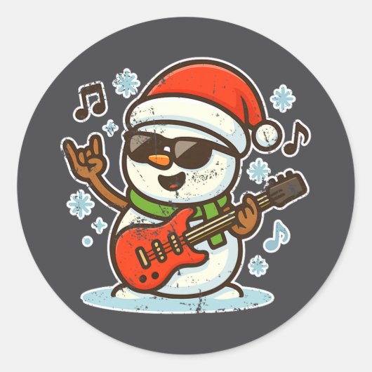 Rock Snowman With Guitar Premium Tri-blend  Runder Aufkleber (Vorderseite)