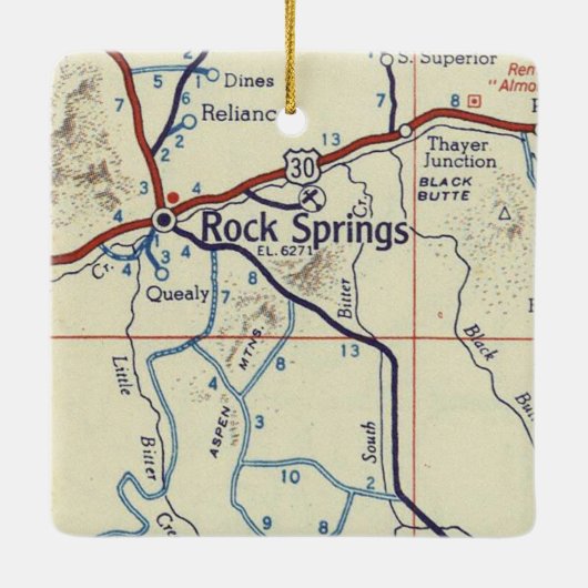 Rock Springs WY Vintag Map Keramikornament (Rückseite)