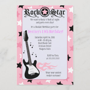 ROCK STAR 12x18 Pink Rocker Einladung zum Geburtst