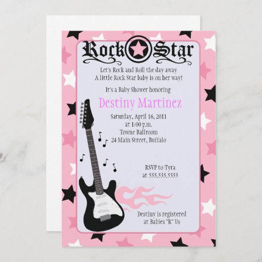 ROCK STAR 12x18 Rocker Kinderdusche Einladung (Vorne/Hinten)