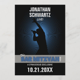 Rock Star Bar Mitzvah in Black Silver Blue Einladung