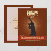 Rock Star Bar Mitzvah Repcard in Brown RSVP Karte (Vorne/Hinten)