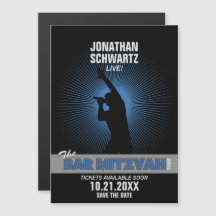 Rock Star Bar Mitzvah Save the Date Black Blue