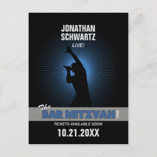Rock Star Bar Mitzvah Save the Date Black Silver Ankündigungspostkarte