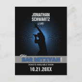 Rock Star Bar Mitzvah Save the Date Black Silver Ankündigungspostkarte (Vorderseite)