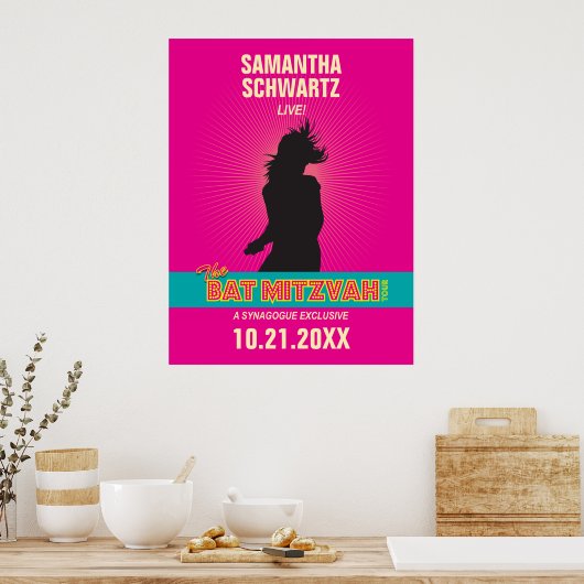 Rock Star Bat Mitzvah Poster in heiß rosa (Küche)