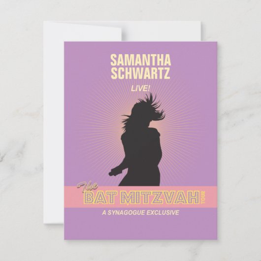 Rock Star Bat Mitzvah Reply Card Lila Rosa RSVP Karte (Vorderseite)