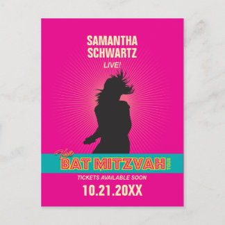 Rock Star Bat Mitzvah Save the Date in Hot Pink Ankündigungspostkarte