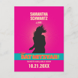 Rock Star Bat Mitzvah Save the Date in Hot Pink Ankündigungspostkarte