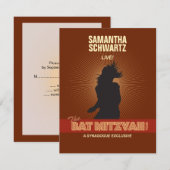 Rock Star Bat Mitzvah UAWG Repcard in Brown RSVP Karte (Vorne/Hinten)