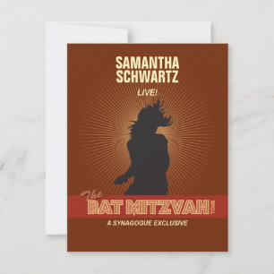 Rock Star Bat Mitzvah UAWG Repcard in Brown RSVP Karte