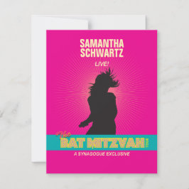 Rock Star Bat Mitzvah UAWG Repcard in Hot Pink RSVP Karte