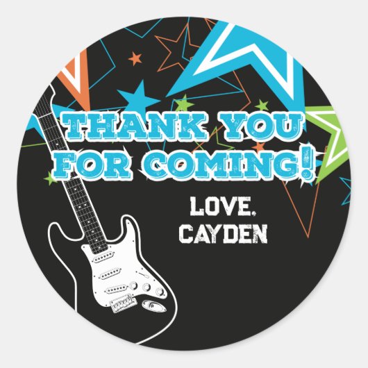 Rock Star Birthday Gitarre blau orange Runder Aufkleber (Vorderseite)