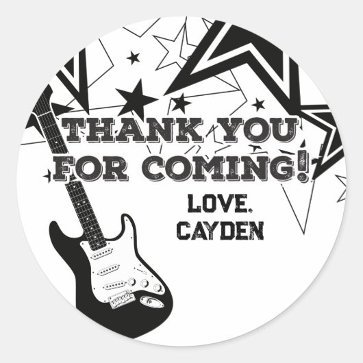 Rock Star Birthday Gitarre schwarz-weiße Sterne Runder Aufkleber (Vorderseite)