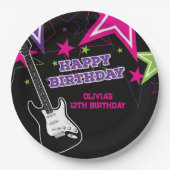 Rock Star Birthday Gitarren Stars Pink Lila Papier Pappteller (Vorderseite)
