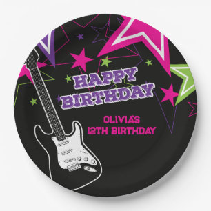 Rock Star Birthday Gitarren Stars Pink Lila Papier Pappteller