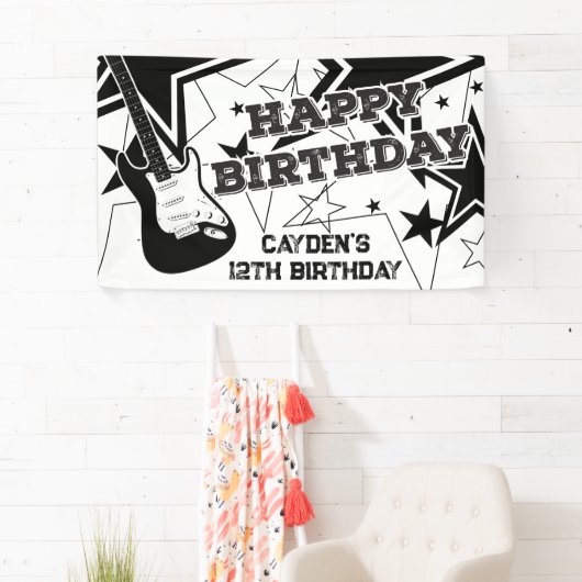 Rock Star Birthday Gitarren Sterne Schwarz-Weiß Banner (Insitu)