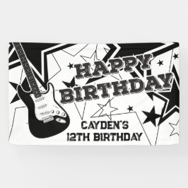Rock Star Birthday Gitarren Sterne Schwarz-Weiß Banner