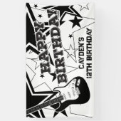 Rock Star Birthday Gitarren Sterne Schwarz-Weiß Banner (Vertikal)
