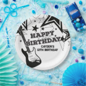 Rock Star Birthday Guitar Schwarz-weiß Stars Pappteller (Party)