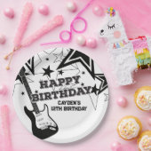 Rock Star Birthday Guitar Schwarz-weiß Stars Pappteller (Party)