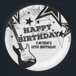 Rock Star Birthday Guitar Schwarz-weiß Stars Pappteller<br><div class="desc">Party wie ein Rock Star! Geburtstagsparty mit schwarz-weißen Sternen und Gitarre.</div>