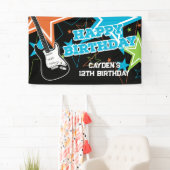 Rock Star Birthday Guitar Stars Blue Orange Banner (Insitu)