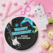 Rock Star Birthday Guitar Stars Blue Orange Pappteller (Party)