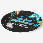 Rock Star Birthday Guitar Stars Blue Orange Pappteller (Schrägansicht)