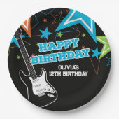 Rock Star Birthday Guitar Stars Blue Orange Pappteller (Vorderseite)