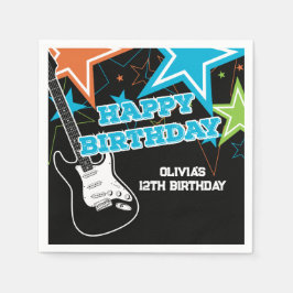 Rock Star Birthday Guitar Stars Blue Orange Serviette