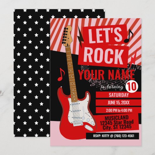 Rock Star Birthday Party Invitation Einladung (Vorne/Hinten)