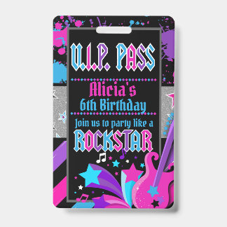 Rock star Birthday Party VIP Pass Einladung Abzeic Ausweis