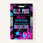 Rock star Birthday Party VIP Pass Einladung Abzeic Ausweis (Vorderseite)