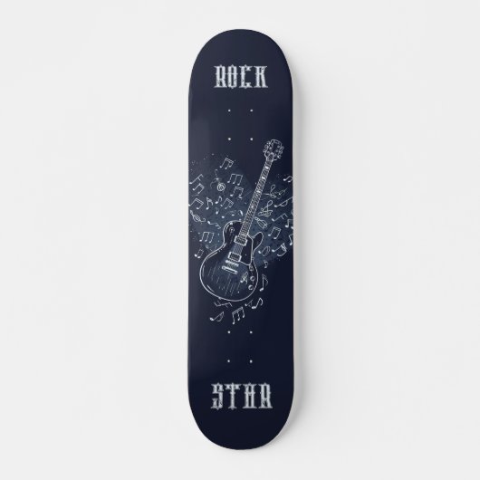 Rock Star Blue Guitar und Musical Notes Skateboard (Vorne)