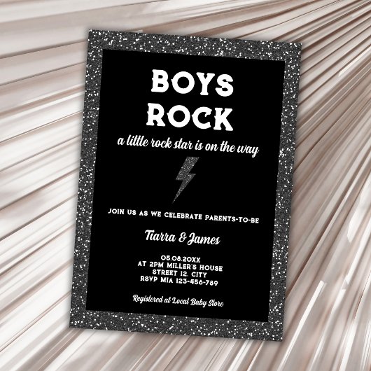 Rock Star Boy Baby Dusche Black Rock and Roll Einladung