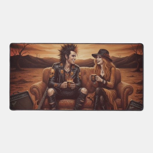 “Rock star Desk Mat – Orange & Black Couple” Schreibtischunterlage (Vorderseite)