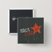 Rock Star Distressed Grunge Red Star Button (Vorne & Hinten)