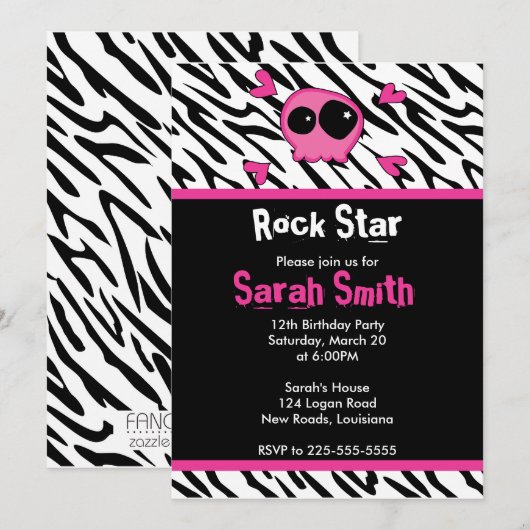 Rock Star Geburtstag Einladung (Vorne/Hinten)