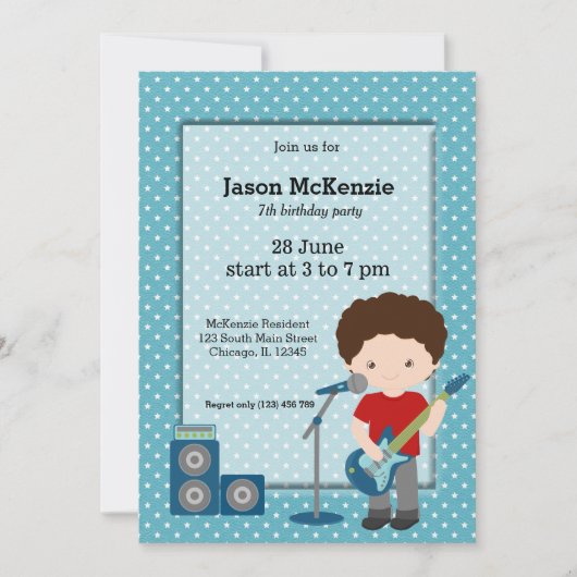 Rock Star Geburtstagsparty Einladung (Vorderseite)