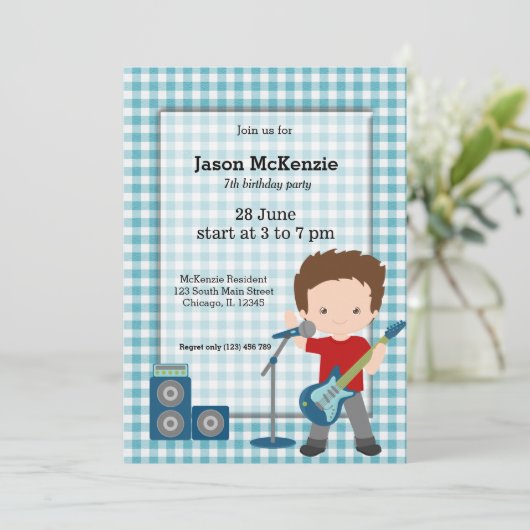 Rock Star Geburtstagsparty Einladung (Stehend Vorderseite)