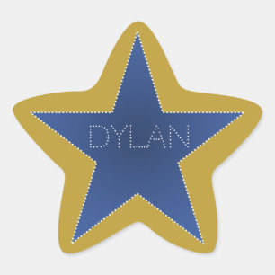 Rock Star Geburtstagsparty Name Stickers Blue Gold