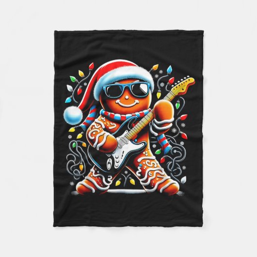 Rock Star Gingerbread Christmas Guitar Lights Men Fleecedecke (Vorderseite)