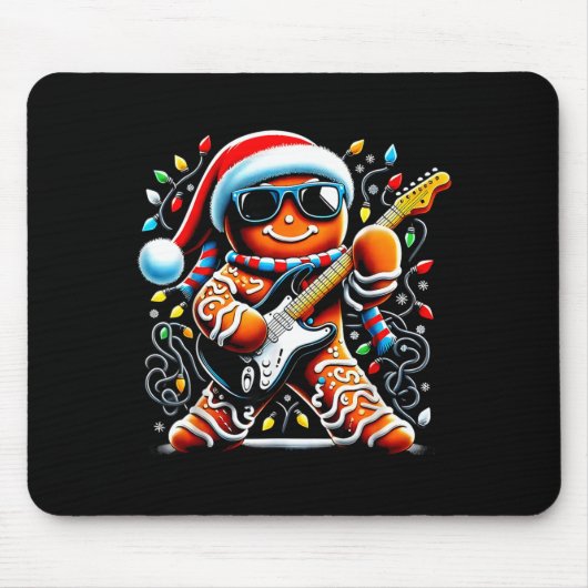Rock Star Gingerbread Christmas Guitar Lights Men Mousepad (Vorne)