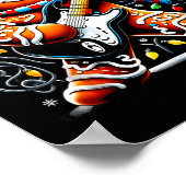 Rock Star Gingerbread Christmas Guitar Lights Men  Poster (Ecke)