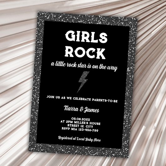 Rock Star Girl Baby Dusche Black Rock and Roll Einladung
