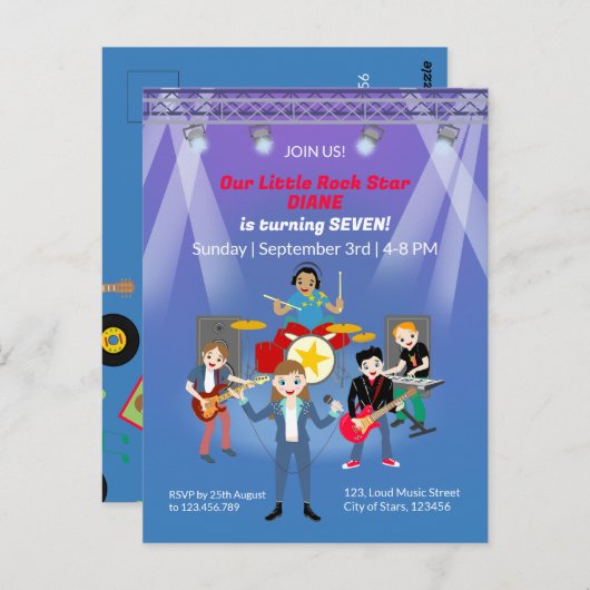 Rock Star Girl Band Geburtstagsparty Postkarte (Vorne/Hinten)
