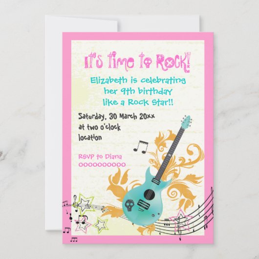 Rock star Girl E Gitarre Mädchen Geburtstag Einladung (Vorderseite)