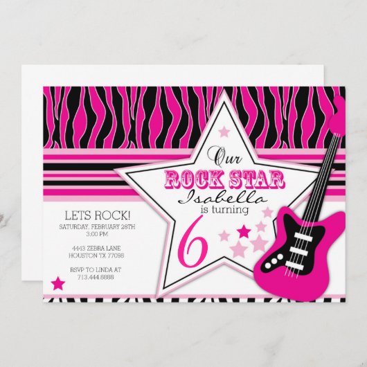 Rock Star Gitarre Einladung (Vorne/Hinten)