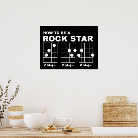 Rock Star Gitarren Akkorde Funny Print Poster Spaß (Küche)